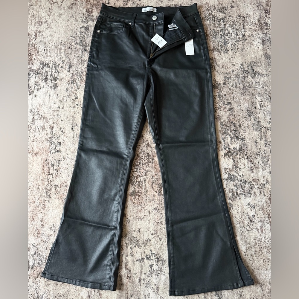 LOFT Coated Charcoal Flared Cropped Pants